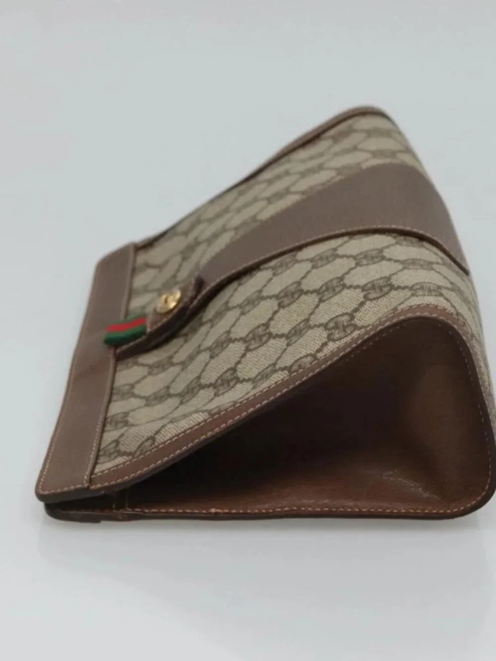 GUCCI GG Supreme Web Sherry Line Clutch Bag PVC Beige Red 156 01 033 Auth MY044